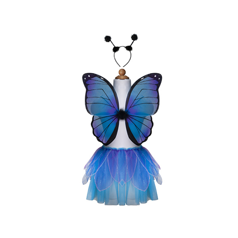 SET MARIPOSA DE MEDIANOCHE CON ALAS Y FALDA AZUL (3 PIEZAS)